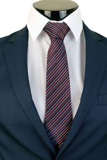 Tmavě modro - červená  kravata s proužky B&P0703