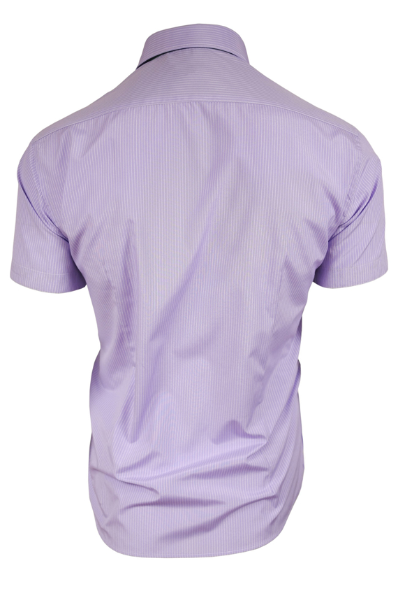 Fialová pánská proužkovaná košile s krátkým rukávem BP 81F